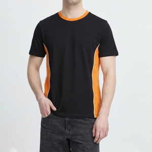 เสื้อยืดสไตล์สปอร์ต OEM สีดำ แต่งสีส้มและขาว คุณภาพสูง เสื้อยืดคัลเลอร์บล็อก สตรีทแวร์สุดหรู - Product Image 1