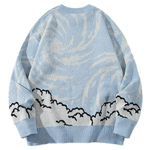 Pull en tricot pour homme à motif de dessin animé, manches longues, bleu clair, orange, imprimé dinosaure, style décontracté d'hiver - Product Image 3