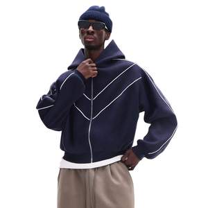 Sudadera con capucha y cremallera para hombre de alta calidad, personalizada, con ribetes en color contrastante, corte holgado, tejido polar, mangas largas - Product Image 1