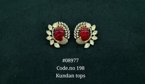 08977kundan <b>stud</b> earring Kundan zircon stone earrings Gold plated brass Floral <b>stud</b> earrings for Wedding Party Bridal Wear - Product Image 2