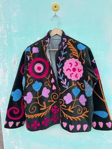 Women's Pink Velvet Printed Floral Quilted Cotton Lined Autumn/Winter Coat Breathable <b>Windproof</b> - Product Image 4