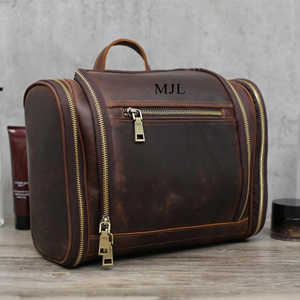 Vintage Genuine Leather Toiletry Bag Mens Dopp <b>Kit</b> Travel Wash Bag Large <b>Shaving</b> <b>Kit</b> Pouch Wholesale Supplier TYG-0129 - Product Image 1