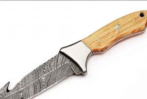 Cuchillo utilitario de acero de Damasco hecho a mano con mango de madera y guardacuchillo de acero inoxidable, herramienta para procesamiento en campo - Product Image 4