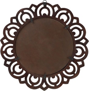 Urban Store Scandinavian Design Glass Wall <b>Mirror</b> Beveled Edge Walnut Color 16x16 Inch Handcrafted Floral Carving for Bathroom - Product Image 5