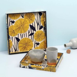 Star Crafts India Set Two Sticker Meena Finish Wooden Serving Trays-Luxury Tabletop Dishwasher <b>Microwave</b> Safe for - Product Image 6