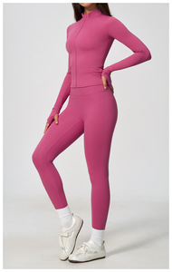 Women's <b>Brown</b> Racerback Scoop Neck Seamless Long Sleeve Elastic Waist <b>Leggings</b> Set Yoga Activewear Medium Support Quick Dry - Product Image 5