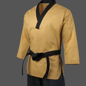 Uniforme de Kung Fu unisexe, haut doré, pantalon noir, 100% coton, vêtements d'arts martiaux durables, taille adulte, coupe régulière - Product Image 3