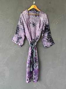 Bata Kimono de Algodón con Estampado de Bloques y Cuello en V para Mujer, Bata Larga Bohemia Hecha a Mano en India, Bata de Algodón con Estampado de Bloques - Product Image 1