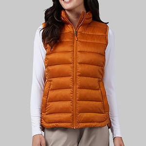 Chaleco Acolchado con Cierre y Cuello Alto Color Naranja para Hombre, Ropa de Abrigo Informal Resistente al Viento, Sin Mangas, para Otoño - Product Image 4