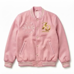 Blouson universitaire premium bicolore à col montant, style vintage streetwear décontracté unisexe, en polaire de luxe - Product Image 1