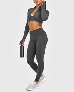 Chaqueta deportiva de yoga para mujer con cremallera completa, antiestática, con orificios para los pulgares, cuello alto, ajuste ceñido, para correr y gimnasio, venta al por mayor - Product Image 3