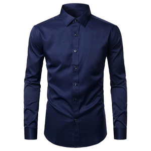 Camisa de Vestir Azul Marino para Hombre, Corte Entallado, Estilo Casual de Negocios, Formal, Venta al Por Mayor, Fabricación Personalizada OEM, Ropa de Fábrica - Product Image 1