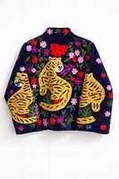 Veste pour femme confortable et décontractée, avec motifs de tigre brodés à la main, richement ornée de fils dorés, style bohème chic, blazer en velours d'hiver