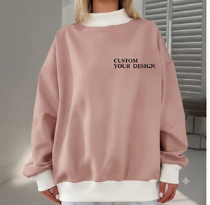 Sudadera Oversize Rosa para Mujer, Estilo Urbano, Cuello Alto Simulado, Hombros Caídos, Manga Larga, Tejido de Algodón Transpirable, Estampada, para Invierno y Otoño - Product Image 1
