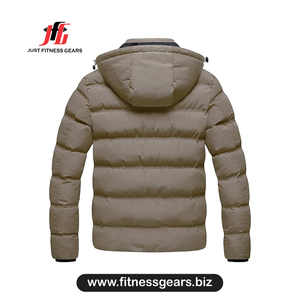 Men's hooded puffer Windproof winter <b>jacket</b> Casual zip closure Thick polyester coat Just fitness gears men's - Product Image 2