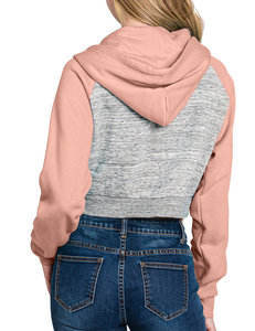 Sudadera con capucha corta para mujer con cremallera completa, mangas raglán en contraste y bolsillo, ideal para invierno - Product Image 2