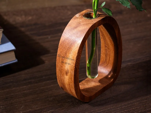 Vase à fleurs élégant et raffiné, support en bois, design Art Déco, écologique, fait main, pour la maison, diamètre 4"-6" - Product Image 4