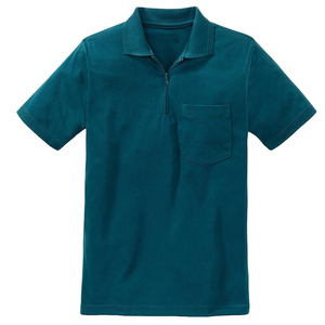 Polo en tricot uni pour homme avec fermeture éclair, manches courtes, avec poche, style décontracté, couleur turquoise, coupe classique - Product Image 3