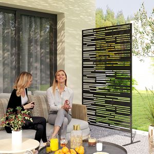 Schermo Divisorio Decorativo in Metallo Nero da Interno/Esterno, 198 cm (H) x 122 cm (L), per Balcone e Separazione Ambienti - Product Image 2