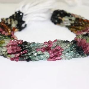 Cuentas de Turmalina Multicolor de Calidad AAA, Forma Ovalada Facetada, 5*7 mm, 14 Pulgadas, Piedra Natural para Fabricación de Joyas a Precio de Mayoreo - Product Image 1