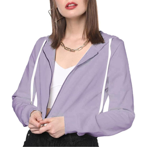 Sudadera con capucha corta de punto con logotipo personalizado para mujer, ropa deportiva de fitness, manga larga de otoño, forro polar de algodón, cremallera frontal completa estilo coreano - Product Image 4