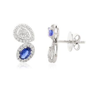 18K White Gold Drop <b>Earrings</b> with Modern Blue Sapphire and Pearl - Product Image 5