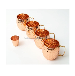 Ensemble de verres à tasses en cuivre martelé pur Fabriqué à la main en Inde Capacité de 20oz Design moderne Parfait pour les cocktails Ayurvédique Quotidien - Product Image 5