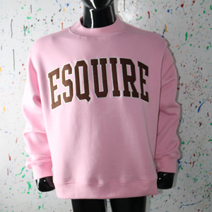 ESQUIRE PINK <b>Mock</b> <b>Neck</b> Sweatshirt 100% BROWN Applique Embroidery wide <b>neck</b> Sweatshirt Finer Threads - Product Image 1