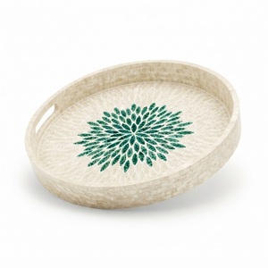 ถาดเสิร์ฟหรูหราแบบขายส่ง ประดับมุกเปลือกหอยลายเถาวัลย์สีน้ำเงิน ถาดไม้ตกแต่งลายกระดูกงู สำหรับวางบนโต๊ะกาแฟ - Product Image 4
