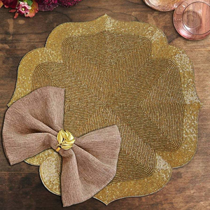 Wholesale Brown Floral Beaded Placemats Bulk|Handmade Sequin Embroidered <b>Table</b> Mats for Dining Decor|Custom <b>Coaster</b> Supplier - Product Image 6