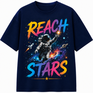 เสื้อยืดแขนยาวผู้ชายสีดำพิมพ์ลายอวกาศ Reach Stars คอกลม ทรงปกติ สวมใส่สบาย ผ้าคอตตอนเจอร์ซีย์ 100% น้ำหนัก 180 กรัม - Product Image 1