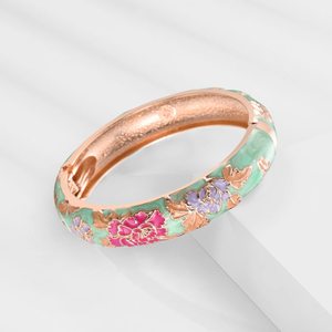 กำไลข้อมือเด็กวินเทจ UJOY แบบมีบานพับรูปดอกไม้เคลือบทองคำขาว ประดับด้วยสีโรสโกลด์ เทอร์ควอยซ์ และสีม่วงเคลือบเงา ของขวัญสำหรับเด็ก - Product Image 1