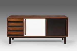 Aparador de Madera Maciza de Estilo Moderno de Mediados de Siglo, Mueble Buffet de 3 Puertas, Puertas Corredizas, Soporte para TV, Credenza, Gran Capacidad, Duradero, para Sala de Estar - Product Image 4