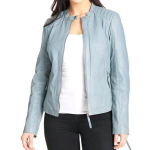 Vestes pour femmes bleu ciel avec logo personnalisé très demandées, vestes classiques, manteaux en cuir élégants pour l'hiver, vestes bomber authentiques, streetwear - Product Image 3