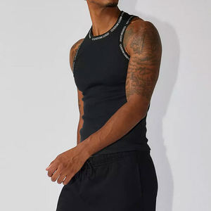 Custom Logo Streetwear O-Neck Slim Fit Sleeveless T Shirt Men Ribbed Tight Muscle <b>Singlet</b> <b>Running</b> Gym Tank Top - Product Image 4