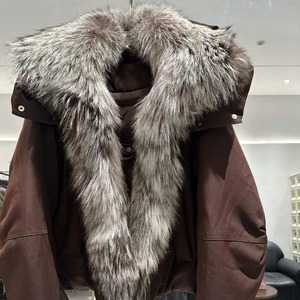 Parka pour femme Crown Gate International, col en fourrure de renard, capuche amovible, manches longues, épaisse et chaude, vêtement d'extérieur d'hiver, couleur unie - Product Image 2