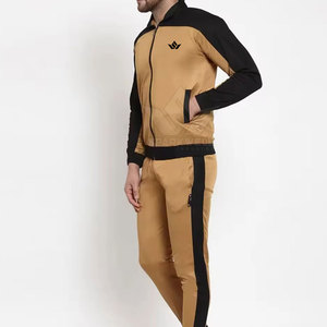 Ensemble de survêtement pour homme, couleur or et noir, blocs de couleur, manches longues, cordon de serrage, style sportif, poches latérales, coupe régulière, vêtements d'hiver, 100% nylon - Product Image 3