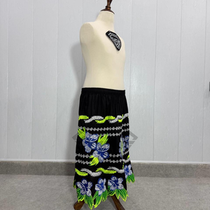 Wholesale Traditional Floral Embroidery Black Skirt Women <b>Elastic</b> Waist Boho Summer Midi Dress Ethnic Leaf Pattern Casual Skirts - Product Image 3