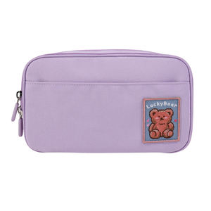 New Bear Patch Zippered Stationery <b>Bag</b> for <b>School</b> and Office Use SENDA Purple Nylon Pencil Case Stationery Set - Product Image 1