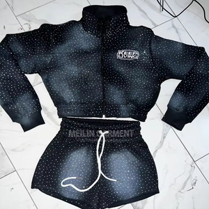 Distress Patch Rhinestone Winter Tracksuit <b>Sweat</b> Suit Set for Men Hoodies <b>Shorts</b> Acid Wash Zip Rhinestones - Product Image 1