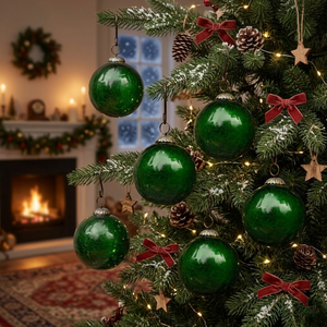 Boule de Noël en verre gaufré vert mercure |   Ornement suspendu |   Décorations d'arbre de 1 à 8 pouces |   Décoration festive pour la maison |   Cadeau - Product Image 2