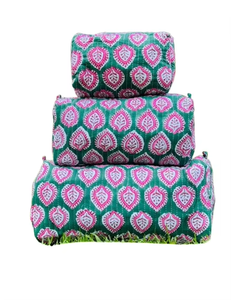Bohemian Style Cosmetic Bag Geometric Pattern Green Pink Textile Portable Toiletry Bag <b>Makeup</b> Organizer Zipper Closure - Product Image 3