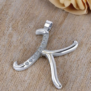 Custom K Initial Alphabet Letter Natural Diamond Brilliant Cut Charm <b>Pendant</b> 14K <b>Solid</b> White <b>Gold</b> Trendy Design Gift for women - Product Image 3