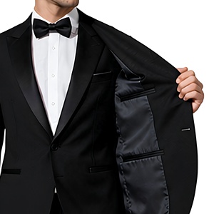 Blazer de smoking noir en satin pour homme, revers cranté, simple boutonnage, coupe ajustée, veste de cérémonie élégante pour occasions formelles - Product Image 5