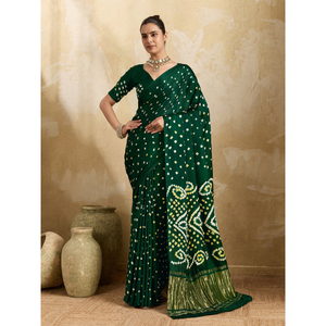 High Quality Bandhani Saree Handmade Tie Dye Gaji Silk Saree Traditional Indian Wear - Product Image 1