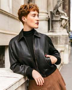 Genuine Sheep skin Black leather <b>jacket</b> 40% off with free shipping - Product Image 3