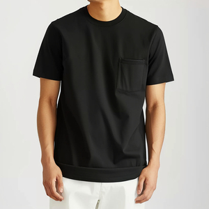 T-shirt à manches courtes pour homme, col rond, noir, avec poche poitrine, coupe classique, jersey décontracté, 100% coton - Product Image 4