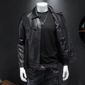 Blouson en cuir streetwear pour homme 2026, personnalisé, à capuche, col montant, couleur unie, style décontracté, tendance - Product Image 4