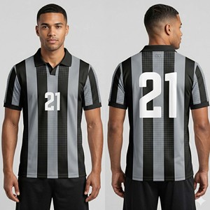Retro Soccer Jersey Men's Black Grey Vertical Striped Polo Collar Football Shirt Custom Number OEM Teamwear - Product Image 6
