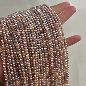 Perles d'eau douce naturelles de couleur bonbon, 3-4 mm, perles semi-finies pour collier fait main, perles en vrac, vente en gros - Product Image 3